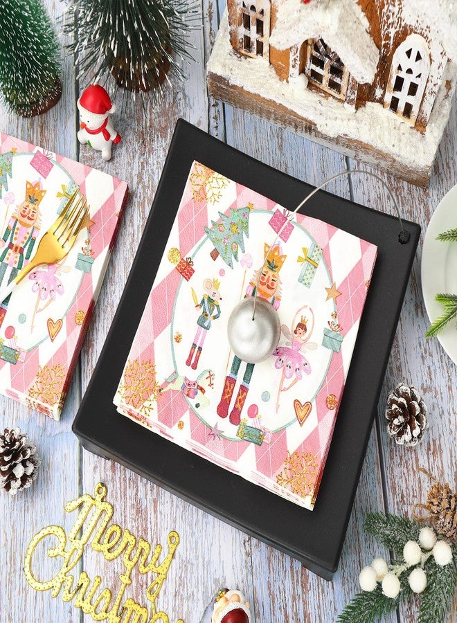 JarThenaAMCS 50Pcs Christmas Paper Napkins Pink Diamond Nutcracker Disposable Luncheon Napkin Sweet Cute Dessert Dinner Hand Napkin for Birthday Baby Shower Wedding - Image 4